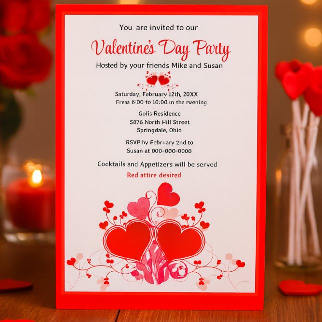 Valentine's Day Red Hearts Holiday Party   Invitation (Creator Uploaded)