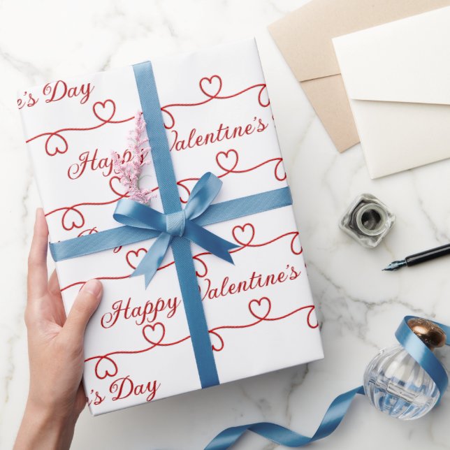 Valentine's Day Red Hearts On White Wrapping Paper (Gifting)