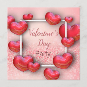Valentine's Day Red Hearts - Party Invitation
