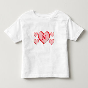 Valentine's Day Red Hearts Personalised Initial Toddler T-Shirt
