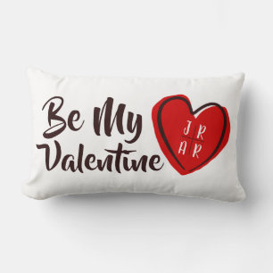 Valentines Day Red Hearts Romance Couple Initials Lumbar Cushion