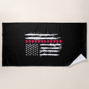 Valentines Day Red Hearts US American Flag Patriot Beach Towel