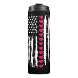 Valentines Day Red Hearts US American Flag Patriot Thermal Tumbler
