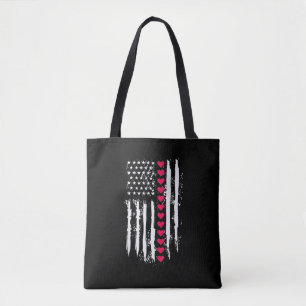 Valentines Day Red Hearts US American Flag Patriot Tote Bag