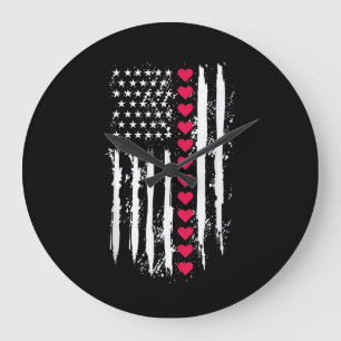 Valentines Day Red Hearts US American Large Clock