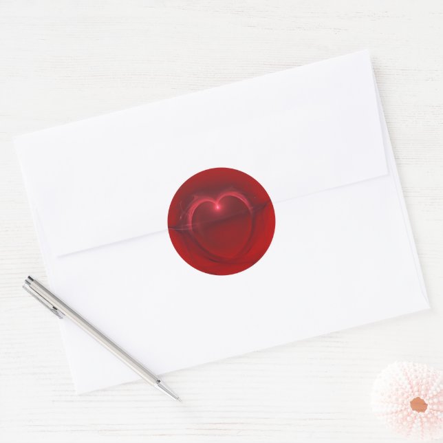Valentine's Day Red Lighted Heart Art Classic Round Sticker (Envelope)
