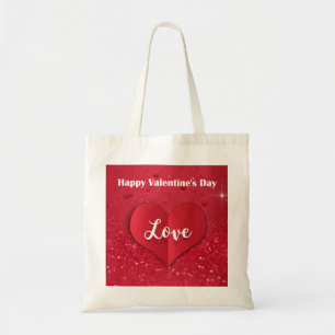 Valentines Day Red Paper Heart Glitter Budget Tote
