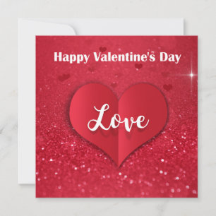 Valentine's Day Red Paper Heart Glitter - Card