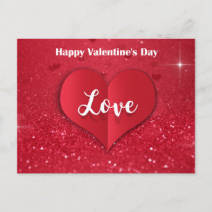Valentine's Day Red Paper Heart Glitter - Postcard