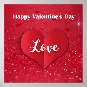 Valentine's Day Red Paper Heart Glitter - Poster