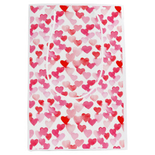 Valentines Day Red & Pink Watercolor Hearts Medium Gift Bag