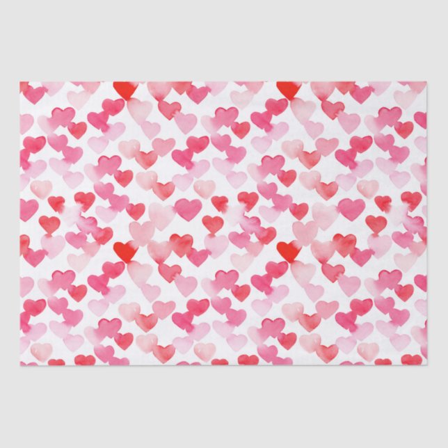Valentines Day Red & Pink Watercolor Hearts Tissue Paper (Front)