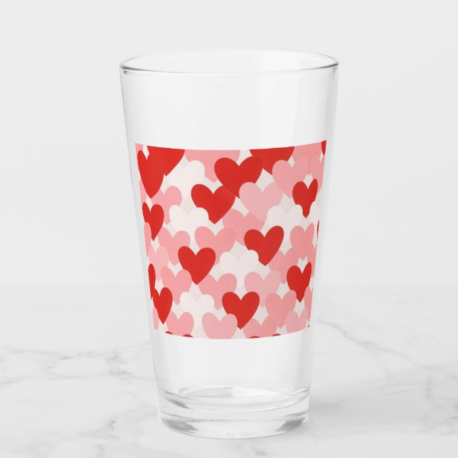 Valentine's Day red/pink/white heart pattern Glass (Front)