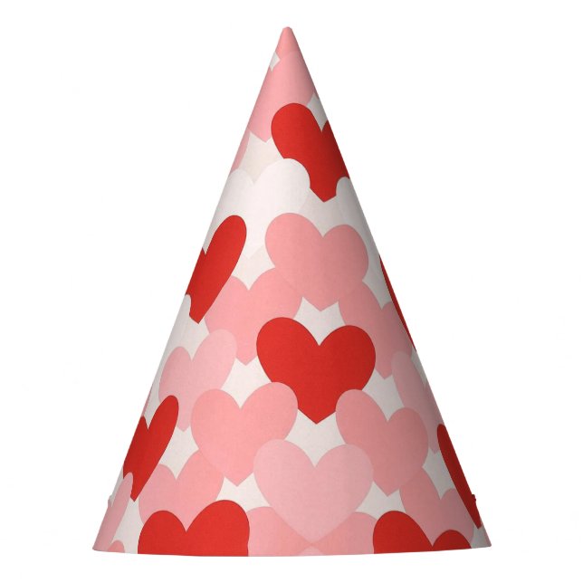 Valentine's Day red/pink/white heart pattern Party Hat (Front)