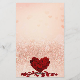 Valentines Day Red Rose Heart Bouquet Pastel Peach Stationery