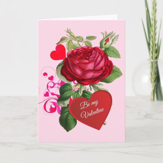 Valentine's Day Red Rose Hearts Holiday Card (Front)