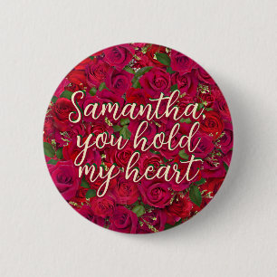 Valentine's Day Red Roses Custom Message  6 Cm Round Badge