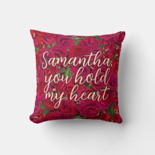 Valentine's Day Red Roses Custom Message Cushion