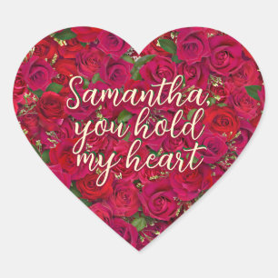 Valentine's Day Red Roses Custom Message  Heart Sticker