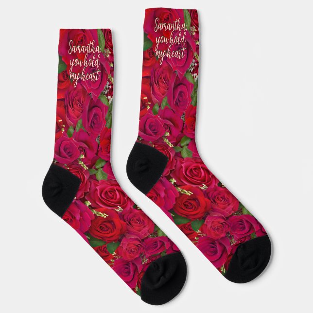Valentine's Day Red Roses Custom Message  Socks (Right)