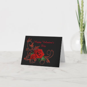 Valentine's Day Red Roses Red and Black Card