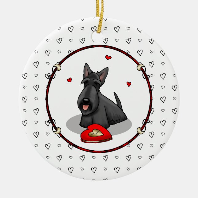 Valentine's Day (red) Scottie Dog (black) Cute Ceramic Tree Decoration (Front)