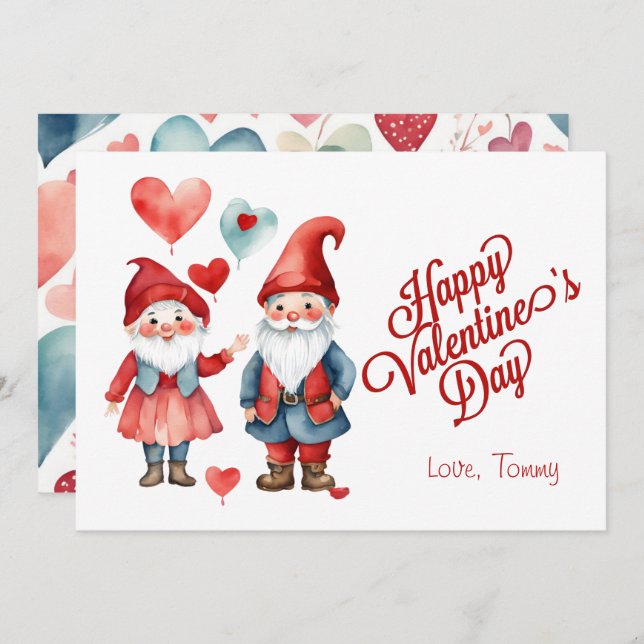 Valentine's Day Retro Gnome Watercolor Photo Card (Front/Back)