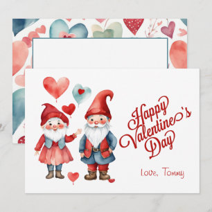 Valentine's Day Retro Gnome Watercolor Photo Card