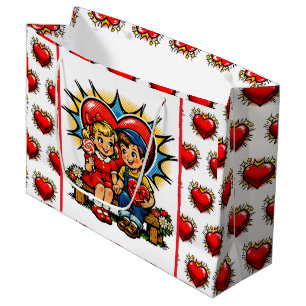 Valentine's Day   Retro Pop Art Boy and Girl Large Gift Bag