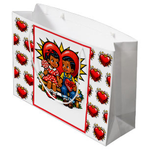 Valentine's Day   Retro Pop Art Boy and Girl Large Gift Bag