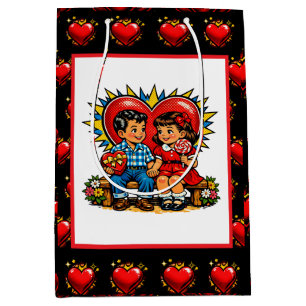 Valentine's Day   Retro Pop Art Boy and Girl Medium Gift Bag