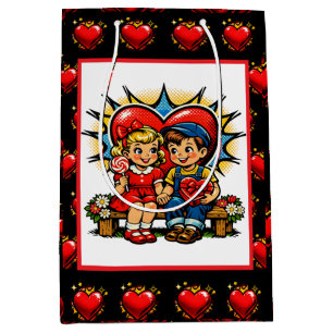 Valentine's Day   Retro Pop Art Boy and Girl Medium Gift Bag