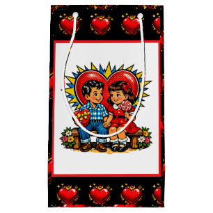Valentine's Day   Retro Pop Art Boy and Girl Small Gift Bag
