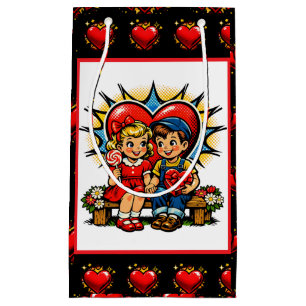 Valentine's Day   Retro Pop Art Boy and Girl Small Gift Bag