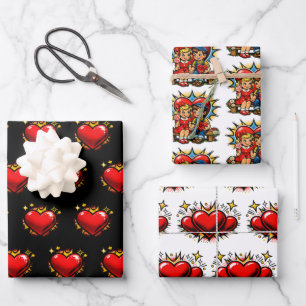 Valentine's Day   Retro Pop Art Boy and Girl Wrapping Paper Sheet