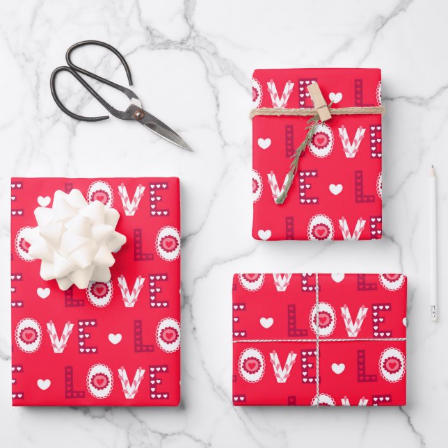 Valentine's Day Romance Love Love Love Wrapping Paper Sheet (Front)