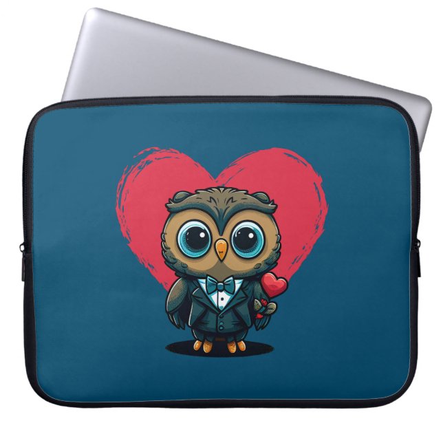Valentine's Day Romance with Adorable Owl Groom Laptop Sleeve (Front)