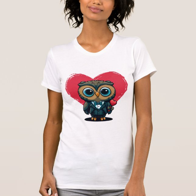 Valentine's Day Romance with Adorable Owl Groom T-Shirt (Front)