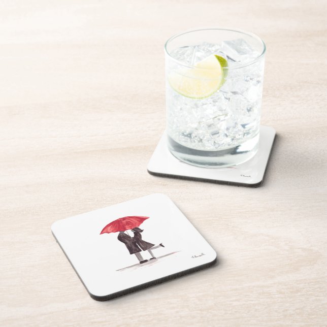 Valentine's day romantic couple with red umbrella coaster (Right Side)