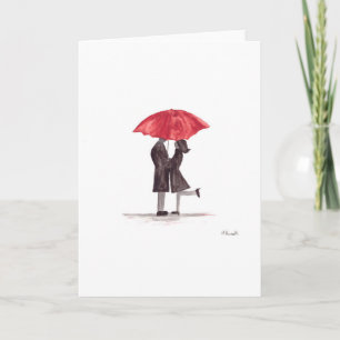 Valentine's day romantic couple with red umbrella holiday card