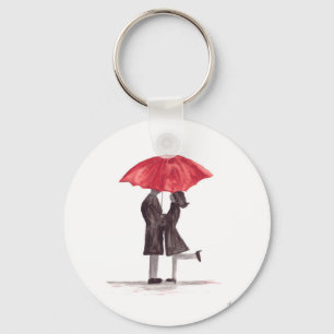 Valentine's day romantic couple with red umbrella key ring