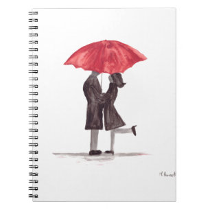 Valentine's day romantic couple with red umbrella spiral notebook