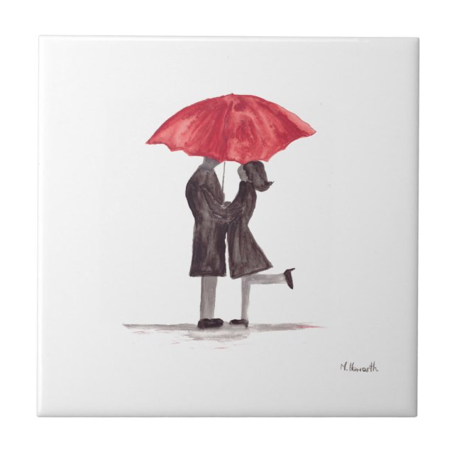Valentine's day romantic couple with red umbrella tile (Front)