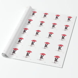 Valentine's day romantic couple with red umbrella wrapping paper