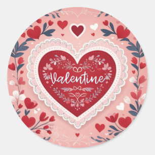 Valentine's Day Romantic Elegant Pretty Love Heart Classic Round Sticker