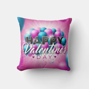 Valentine's Day Romantic Pink and Blue Balloon Cushion