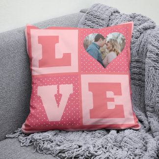 Valentine's Day Romantic Pink Love Heart Photo Cushion