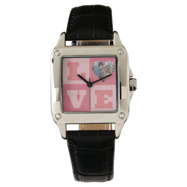 Valentine's Day Romantic Pink Love Heart Photo  Watch (Front)