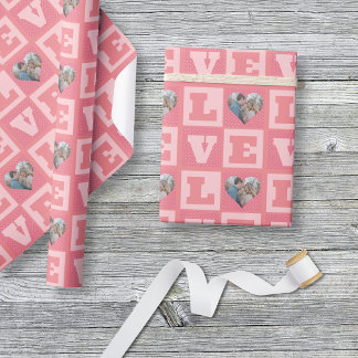 Valentine's Day Romantic Pink Love Heart Photo  Wrapping Paper