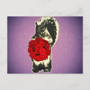 Valentines Day Rose funny squirrel Holiday Postcard